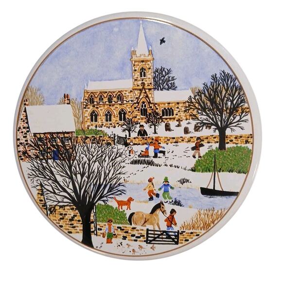 Vtg Royal Kent English Village Hunter Enamel Stovetop 4 Burner Covers Scene READ - Picture 3 of 11